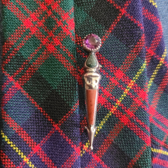 Antique Victorian Scottish Amathyst/ Agate Sterling Silver Dirk Kilt Brooch Pin - Picture 2 of 8